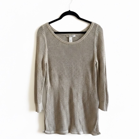 White House Black Market Sweaters - White House Black Market Taupe Open Knit Tunic Small